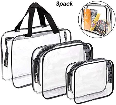 3 Pack Clear Travel Toiletry Bag TSA Approved Make-up BagsOrganizers with Zipper Travel Luggage Pouch Waterproof Carry on Airport Airline Complain Bag Travel Cosmetic Bags