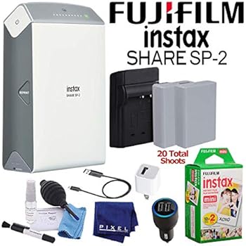 Fujifilm Instax Share Portable Smartphone Printer SP-2 (Silver) Creative Photo Printer Kit Basic Beginner Film Bundle with (20) Instax Mini Films + Spare Battery and Charger + More