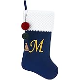 Pxniy 19.5" Personalized Velvet Christmas Stocking with Embroidered Initials- Fireplace Stockings, Family Holiday Xmas Party Decor (Blue M)