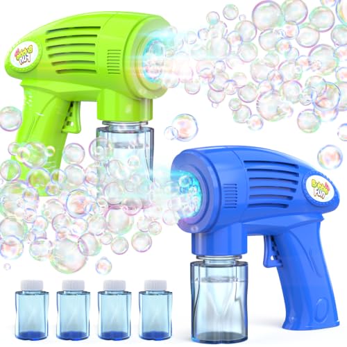 EagleStone Kids Bubble Gun 2 Packs,Automatic Bubble Machine with LED Lights