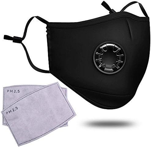 Anti Pollution Mask Adult PM 2.5 Pollen Dust Mask Washable Anti-fog Anti Dust Mask Antibacterial Activated Carbon Filter Earloop Mouth Mask with 2 Filters (Black)