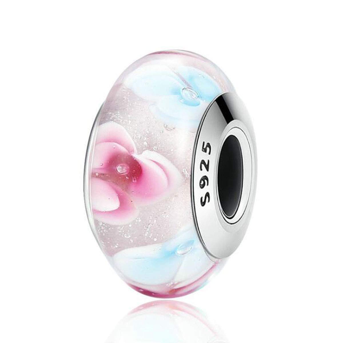 ZiNuo Flower Bead Charm Murano Glass Beads Sterling Silver Charms for Pandora Bracelet Compatible with European Bracelet Charm (Flower -056)