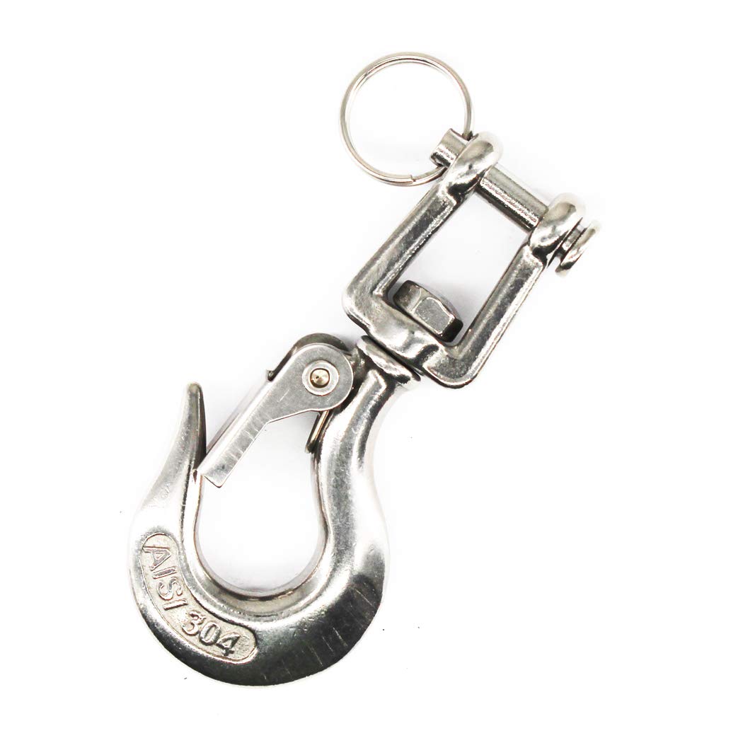 304 Stainless Steel Swivel Eye Lifting Hook American Type Safety Hook Rigging Accessory with Latch Working Load 650 KG 5/16"
