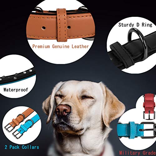 Coohom 2 Pack Genuine Leather Soft Waterproof Fabric Padded Dog Collars