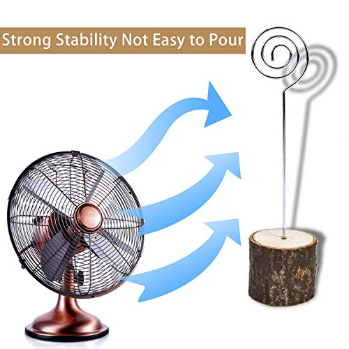 Pomeat 20 Pcs Table Card Holder Rustic Wood Base Wedding Card Holders with Swirl Wire and 20 Pcs Kraft Place Cards, 5.8 inch Photo Picture Note Clip for Wedding Home Party Table Decorations
