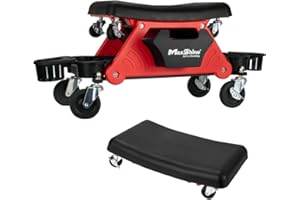 Maxshine 2-in-1 Modular Detailing Creeper Seat V2 | Rolling Creeper with Removable Cushion & Tool Tray | Heavy-Duty Polyethylene & Steel Frame, 4” Wheels | Complete Set (Black)