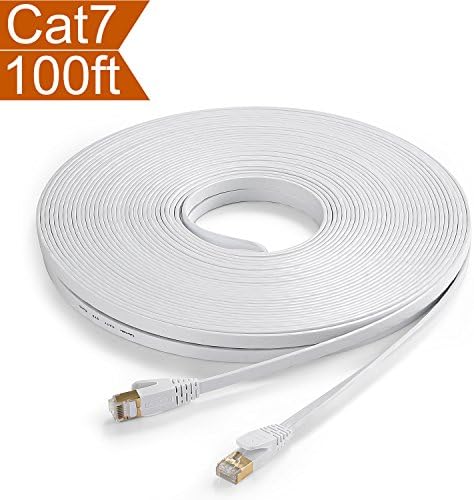 CelerCable Network Cable shielded(STP) CAT7 100 Feet with Snagless RJ45 Connectors - Flat Slim Ethernet Patch Cable - Internet Patch Computer Networking Cord, 100ft (White)