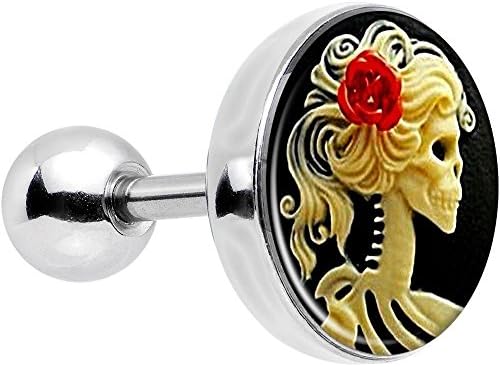 16 Gauge Red Rose Skeleton Cameo Tragus Cartilage Earring