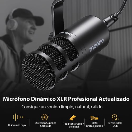 MAONO Mezclador Interfaz Audio de 10 Canales con Micrófono Dinámico XLR, Caster Podcast Kit con Preamplificador Profesional, 48V, Bluetooth para Podcast, Stream, TikTok, PC, Celular(AME2C Pro)