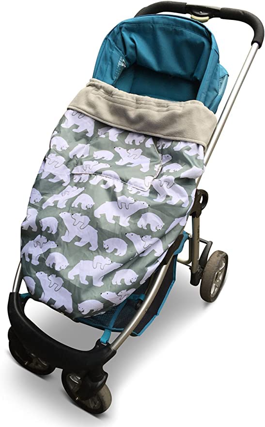 BundleBean - Fleece Lined Baby Carrier Cover - All Weather Waterproof Cover - Strap Cover for All Sizes of Sling and Luggage Carrier (Sage Grey Polar Bear)
