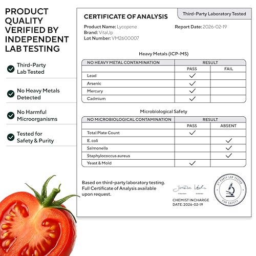 VitaUp Lycopene Supplements for Men – USA Made Prostate Supplements for Men with Natural Tomato Extract – Non-GMO Lycopene Supplement for Normal Prostate, Skin & Antioxidant Support – 120 Count