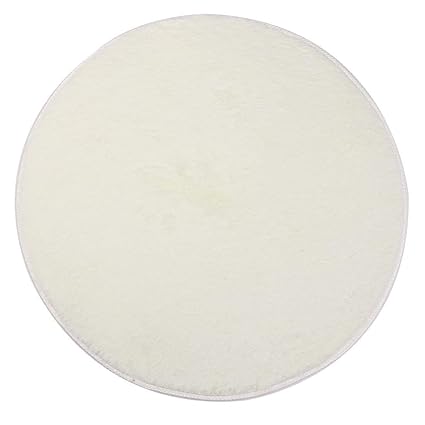 SLB Works Plush Flower Pattern Family Round Anti-Slip Floor Rug Carpet Doormat 80cm Dia Off White