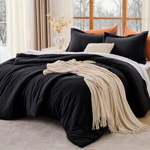MUXHOMO Black Twin/Twin XL Comforter Set, All Season Ultra Soft Down Alternative Bedding - 2 Piece Lightweight Bed Set Includes 1 Comforter (68"x88") and 1 Pillow Shams (20"x26")