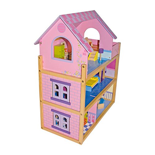 small foot 1535 Puppenhaus "Rosa" aus Holz, mit 3 Etagen, Wendeltreppe, Fahrstuhl und 23 Puppenmöbeln, ab 3 Jahren – Bild 5