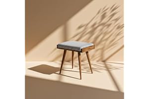 Ultimate Premium Products Walnut Ottoman Stool for Living Room | Upholstered in Crowbar Pattern Fabric | Versatile as a Piano Bench | Ideal Bedroom Bench | Functional Footstool Bench