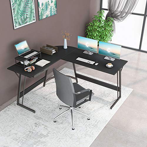 CubiCubi Modern L-Shaped Desk Computer Corner Desk, 59.1" Home Office Writing Study Workstation with Small Table and Drawers, Space Saving, Easy to Assemble, Black - Image 3