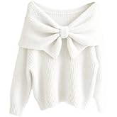 GORGLITTER Women's Bow Sweater Trendy Winter Fall Fashion Long Sleeve Fold Over Knit Pullover Business Casual Outfits