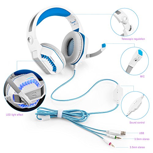 Stoga Beexcellent Over Ear Gaming Headset for PS4, Xbox One, PC, Noise Isolating with Microphone, LED Light, Bass Surround, Soft Memory Earmuffs -white - Thumbnail 3