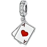 Love You Lock Key fit Pandoras Charms Bracelets 925 Sterling Silver Charms Dangle Heart Beads Birthday Anniversary Valentines Mothers Day Gifts for Women Wife Daughter Gift for her (Love Poker Charm)