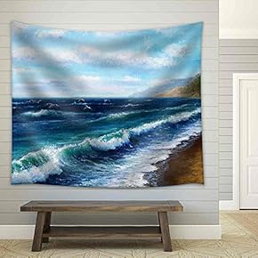 Original Oil Painting Showing Ocean or Sea on Canvas. Modern Impressionism, Modernism,Marinism - Fabric Wall Tapestry Home Decor - 51x60 inches