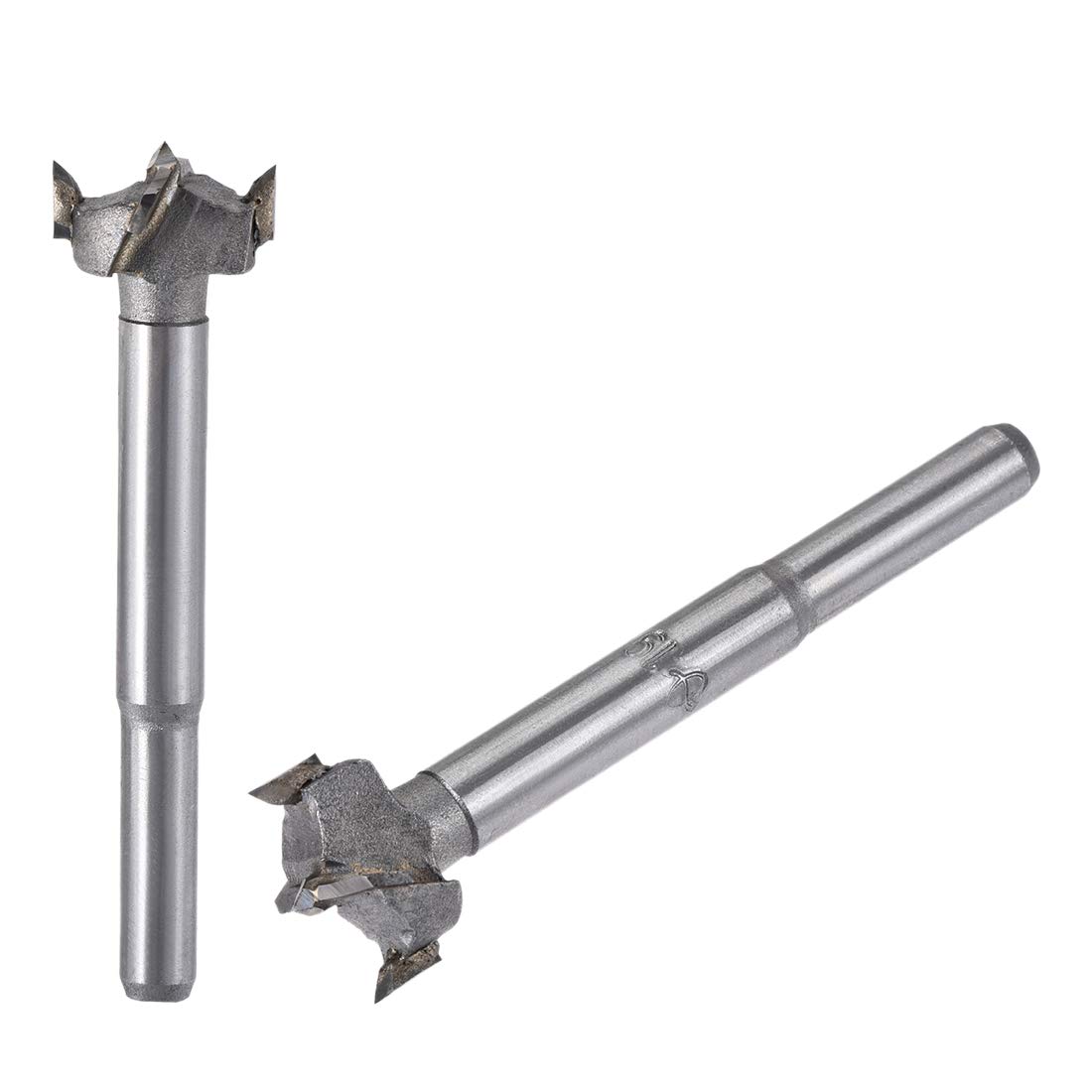 sourcing map Forstner Wood Boring Drill Bits 18mm 19mm Dia. Hole Saw Carbide Alloy Steel Tip Round Shank Cutting for Hinge Plywood Wood Tool 2in1 Set