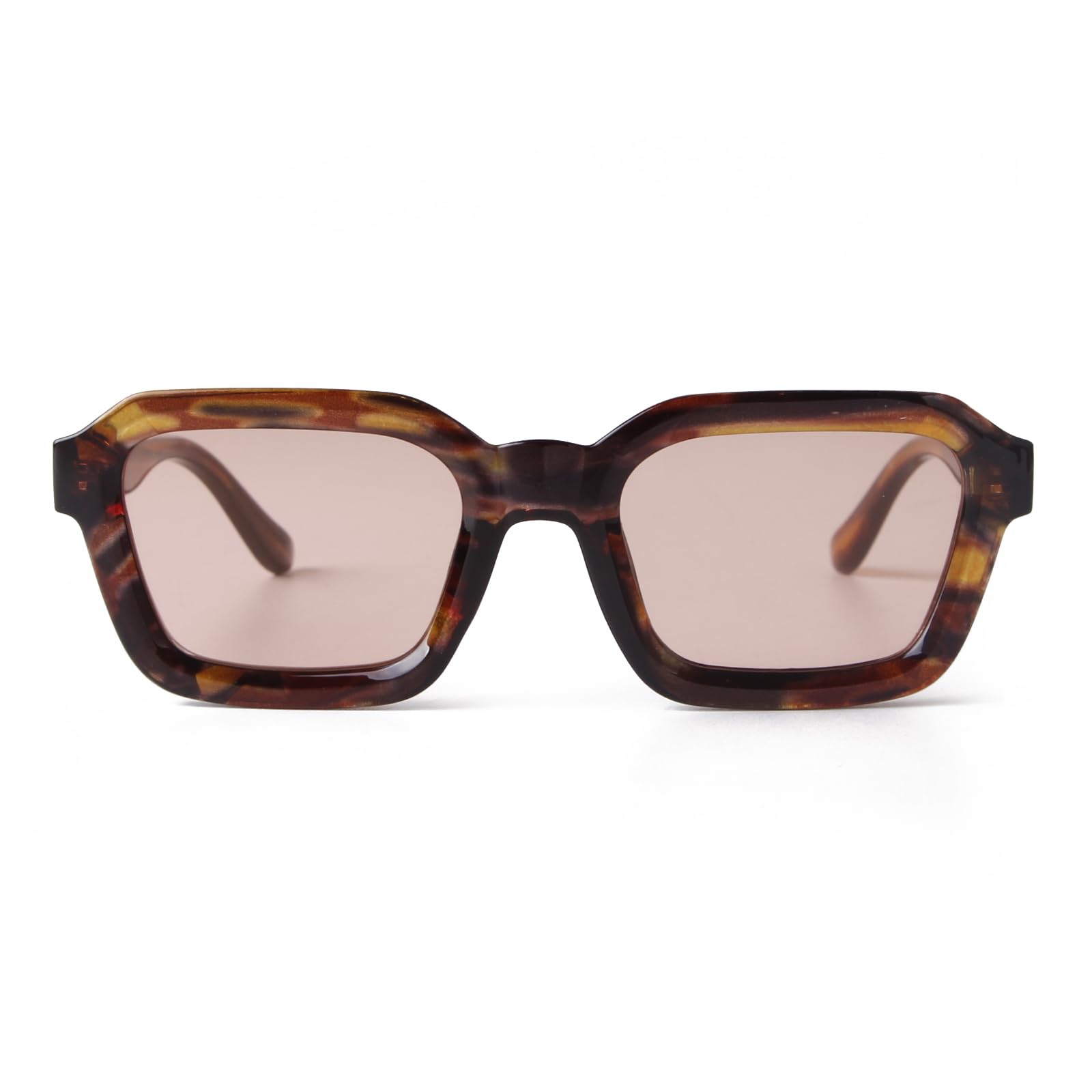Photo 1 of ADE WU Trendy Square Sunglasses for Women Men, Retro 70s 80s Stylish Square Frame Light Tint Sun Glasses (Brown Tortoise/Pink Lens)