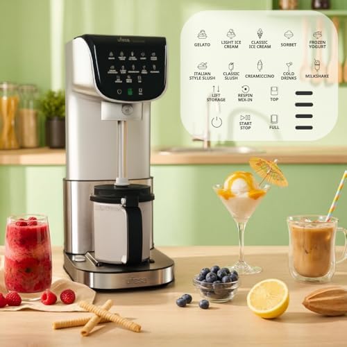 Gelatella, Sorbetière Multifonction, Moteur Brushless, 1,4 L, 11 Programmes, Écran Tactile, Glaces, Boissons Froides, Smoothies, Milkshakes, Sorbets, 2 Pots Tritan, Technologie CreamPulse