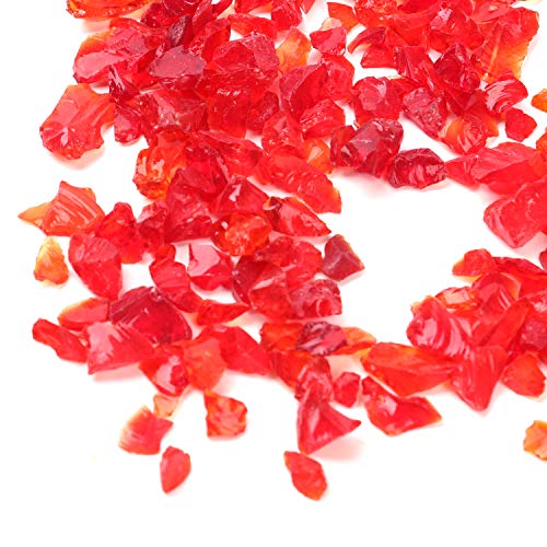 Alan Stone High Luster Reflective Fire Glass Gravel,Fire Gems,Fire Drops,Fire Glass Pebbles Stones Beads Chips for Fire Pit Fish Tank Aquarium Garden,3-6mm 305g/0.67lb (Red)
