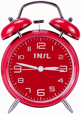 INIL Ultra-quiet with four-inch double bell alarm clock, lazy clock，Three-dimensional dial. Backlight (red)