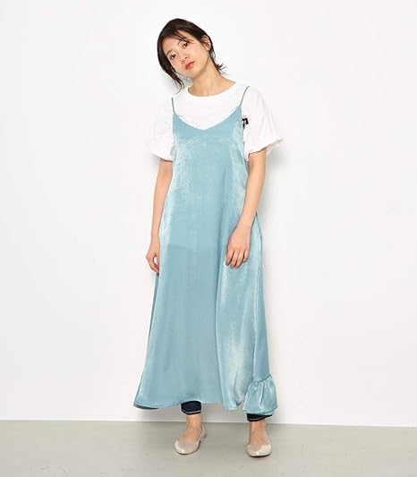 Amazon ロデオクラウンズ Rodeo Crowns ヴィンテージ サテン ワンピース レディース サックスブルー Free ワンピース チュニック 通販