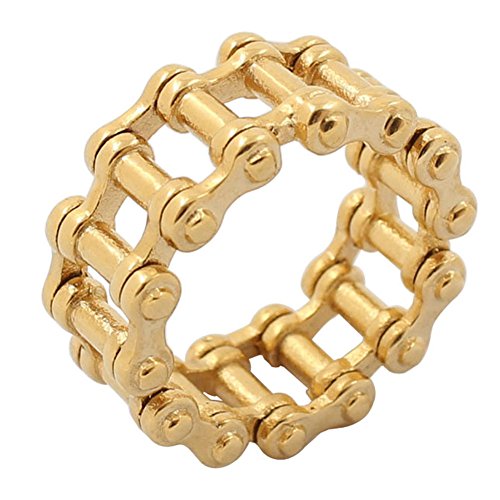 Heavy Duty Motorcycle Biker Chain Ring – 316L Stainless Steel Spinner Band For Men, Gold Tone, Size 9