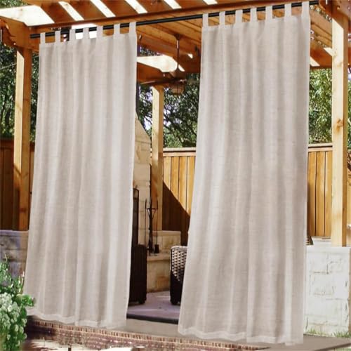 FASCINATDECO Outdoorvorhänge mit Klettverschluss Terrasse Vorhänge Halbtransparent Leinenoptik Gardinen Balkon Vorhang Outdoor Gardinen für Terrassent