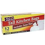 Nicole Home Collection 12 Count Tall Kitchen Trash Bags with Ties, 13 gal