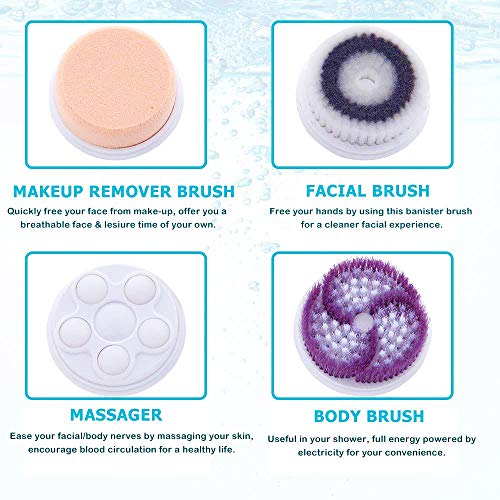 Facial Cleanser Brush, 4 in 1 Electric Rotating Facial Cleansing Brush USB Rechargeable Sonic Face Cleaners Scrubber SPA Skin Care Tool Beauty Instrument (Blue) - Thumbnail 5