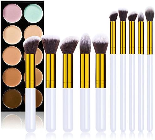 Makeup Brush Set, Foundation Makeup Brushes Synthetic Kabuki Cosmetics Foundation Blending Brush Eyeliner Face Powder Brush Makeup Brush Kit 10pcs, White