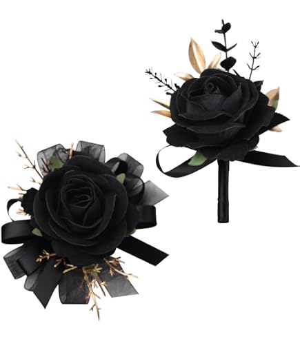 Floraest Black Corsage and Boutonniere Set Elegant Corsage Wristlet Accessories for Prom,Wedding Brides Bridesmaids, Homecoming, and Formal Events (1, Black) : Home & Kitchen