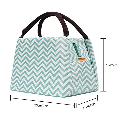 Philorn Reusable Insulated Lunch Bag Sturdy Oxford Box Tote with Zipper for Men, Women, Adult, Kid, School and Work (Light Blue with Waves)