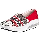 JARLIF Women's Platform Resistant Canvas Fitness Slip On Platforms Sandals Athletic Sneakers (7 B(M) US, Red)