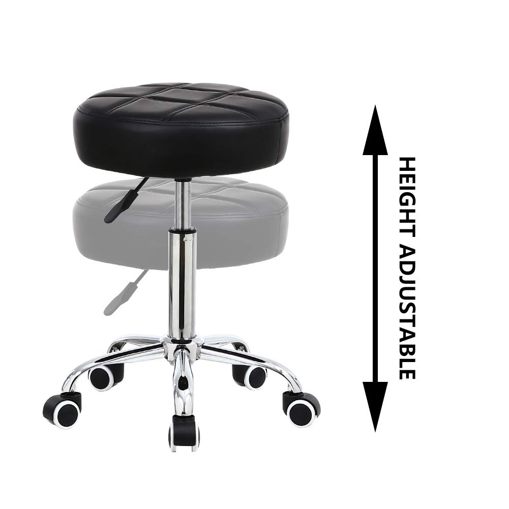 KKTONER Round Rolling Stool Chair PU Leather Height Adjustable Shop Stool Swivel Drafting Work SPA Medical Salon Stools with Wheels Office Chair Black: Kitchen & Dining