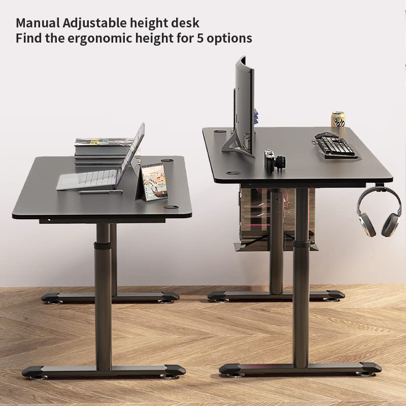 EUREKA ERGONOMIC 60 Inch Manual Height Adjustable Computer Gaming Desk