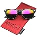 zeroUV Flat Matte Reflective Mirror Color Lens Large Horn Rimmed Style Sunglasses - UV400 (Classic | Black/Magenta)