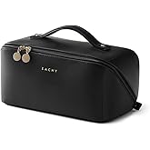 EACHY Travel Makeup Bag, Large Capacity Cosmetic Bag for Women, Waterproof PU Leather, Flat Open Portable Toiletry Bag for Skincare, Brushes & Travel Essentials