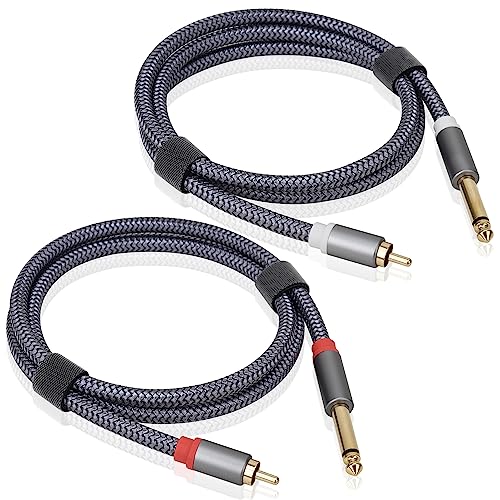 【LCYOUTH】RCA フォン デュアル オーディオ変換ケーブル モノラルフォンx2-RCAピンx2 オスオス 6.35mm プラグ ナイロン編組 オーディオインターフェース ミキサー アンプ スピーカーなど用 (2*6.35mm to 2*RCA, 2M)