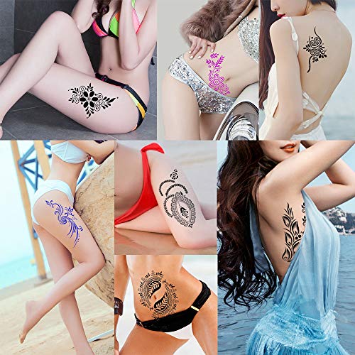 Dunnomart 60 Designs 1 Sheet Hollow Flower Henna Body Paint Tattoo Stencil Temporary DIY Paste Drawing Template Arm Back Finger Art Makeup