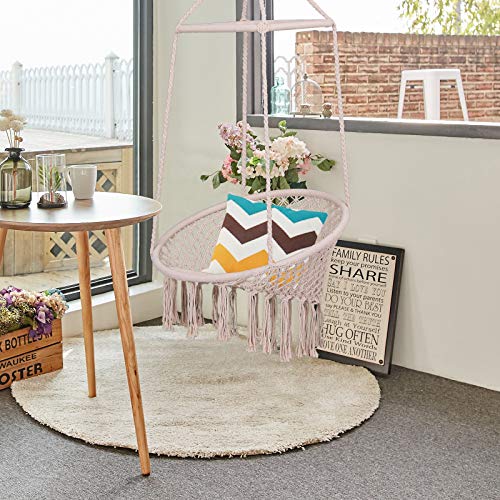 Outsunny Hängesessel Hängeschaukel Schwebesessel Hängestuhl Vintage Ethno wetterfest UV-beständig Baumwolle + Metall Beige Ø80 x H150 cm bis 100 kg – Bild 3