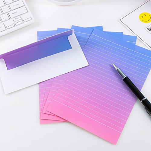 MIAO JIN 64 Pcs Creative Gradient Color Stationery Paper Letter with 32 Envelope (Multi Colors)