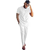 African Attire for Men Solid Color Short Sleeve Shirt Pants 2 Piece Set Outfit Dashiki Suit Clothing