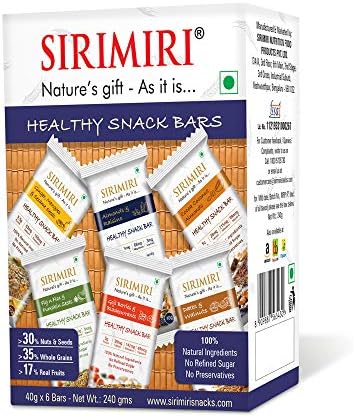 SIRIMIRI Nutrition Bar - ASSORTED Bars (Pack of 6) Almonds & Raisins, Dates & Walnuts, Cocoa Coconut, Ginger Mango, Fig & Flax Seed, Goji berries - Mixed Trial Pack (6 Bars)