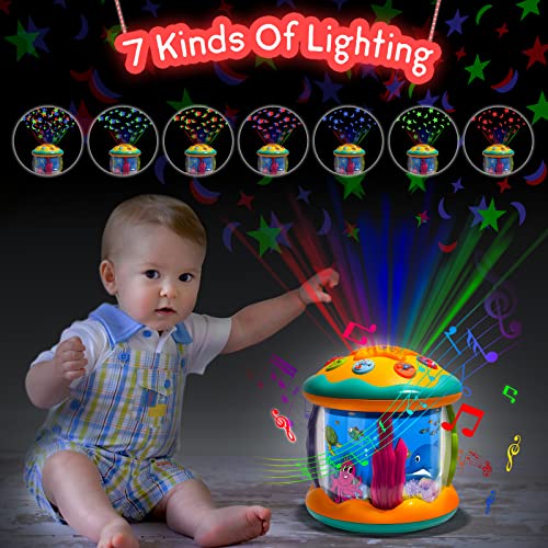 JDNRXO Baby Toys 6 to 12 Months, Ocean Rotating Light Up Sensory Toys