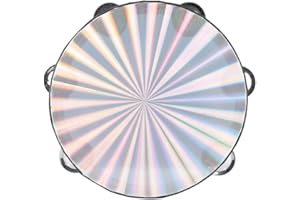 MUSFUNNY Tambourine 8 inch Radiant Hand Held Drum with Double Row Jingles Reflective Drum Musical Instrument for Church Adults KTV Party